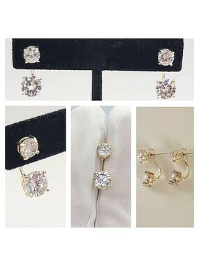 Earrings Silver Tone Double Crystal Earrings #1033